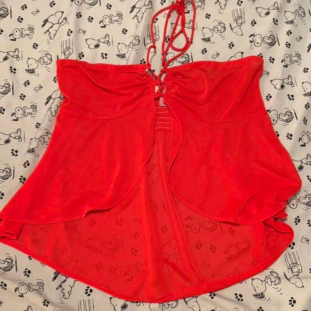 Victoria-s-secret Women'sred sheer mesh halterneck top